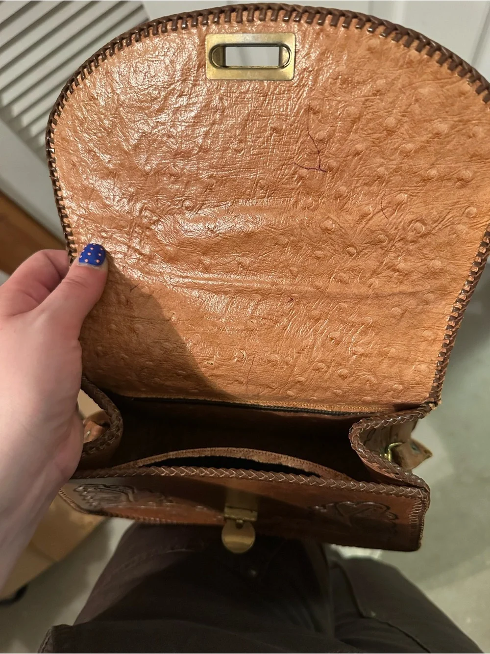 Vintage Hand-Tooled Brown Leather Crossbody Bag